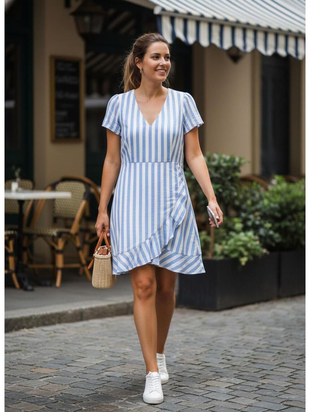 J. Crew Blue and White Striped Midi Dress